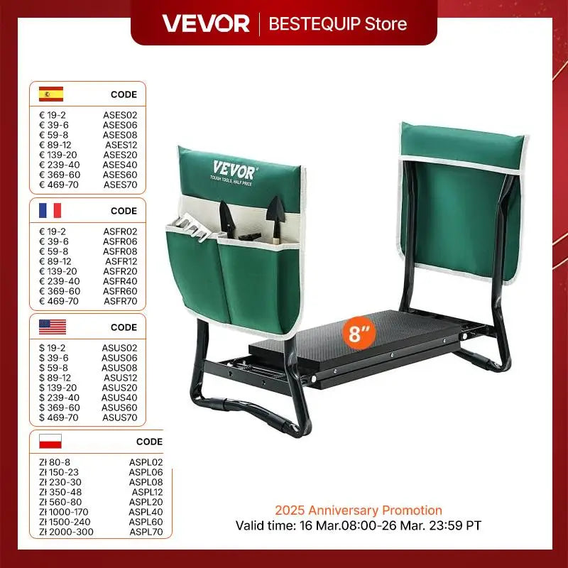 VEVOR Garden Kneeler and Seat Foldable Garden Stool Kneeling Bench for Gardening with Tool Bag Gifts for Grandparents Seniors