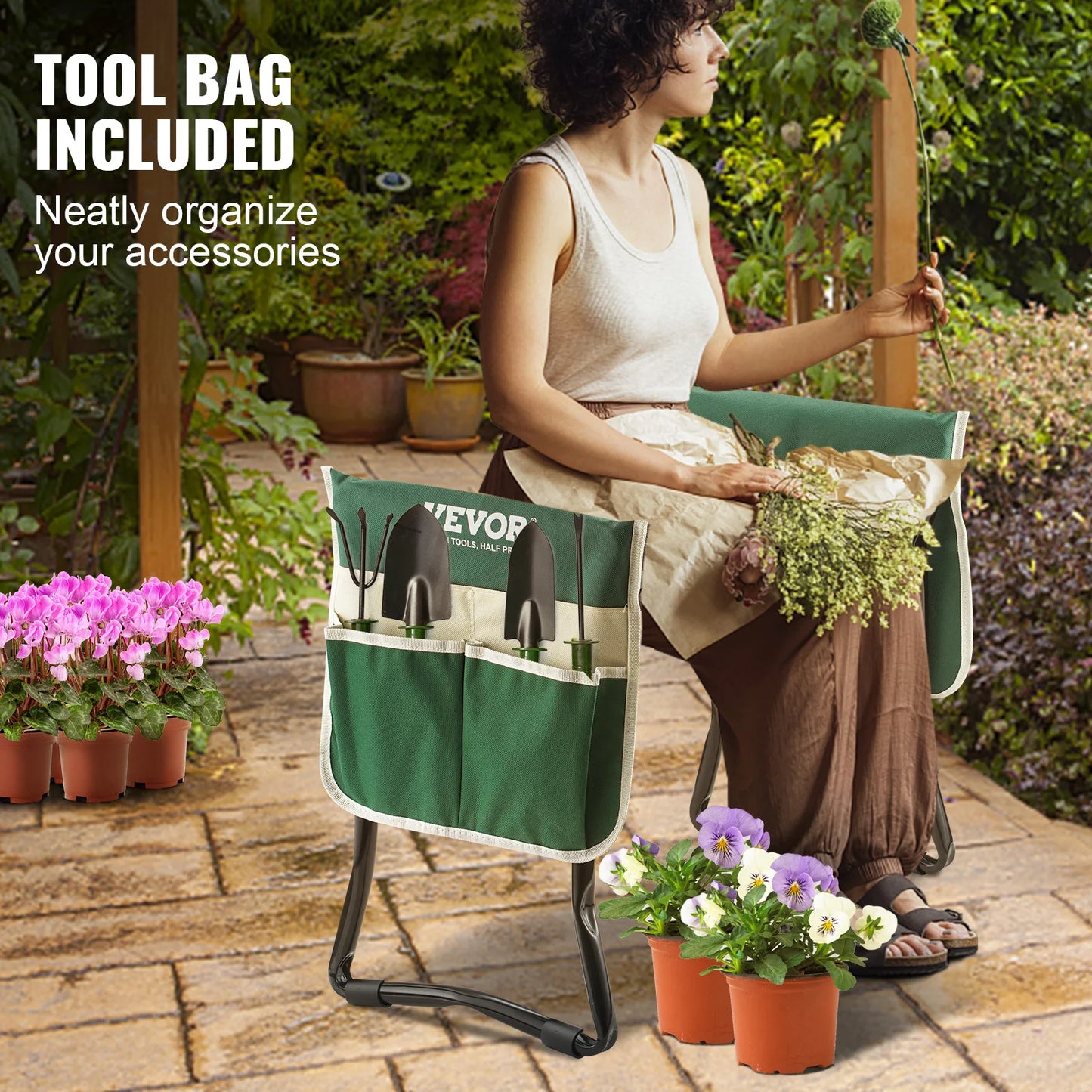 VEVOR Garden Kneeler and Seat Foldable Garden Stool Kneeling Bench for Gardening with Tool Bag Gifts for Grandparents Seniors